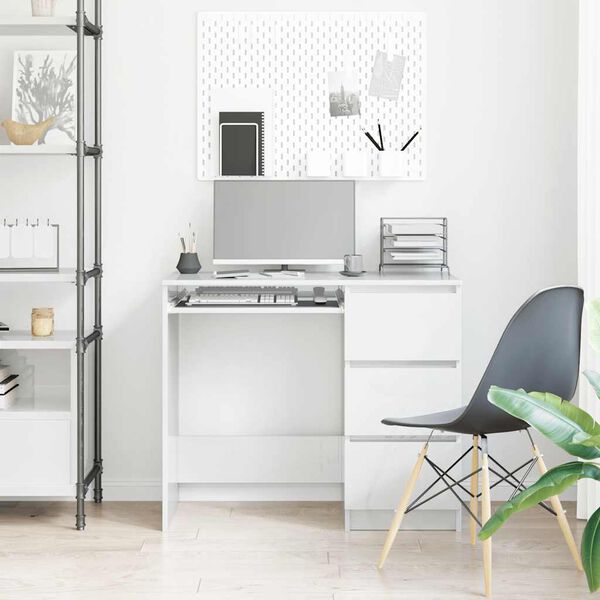 vidaXL Desk High Gloss White 90x45x76 cm Engineered Wood