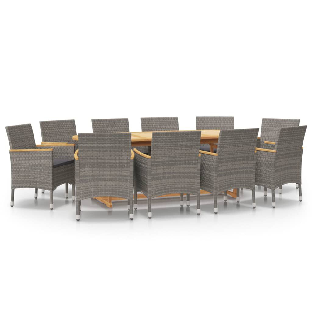 vidaXL 11 Piece Garden Dining Set with Cushions Grey