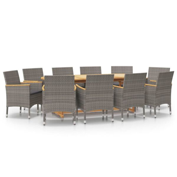 vidaXL 11 Piece Garden Dining Set with Cushions Grey