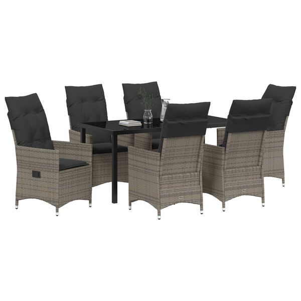 vidaXL Garden Dining Set with Cushion 7 pcs Grey Poly Rattan
