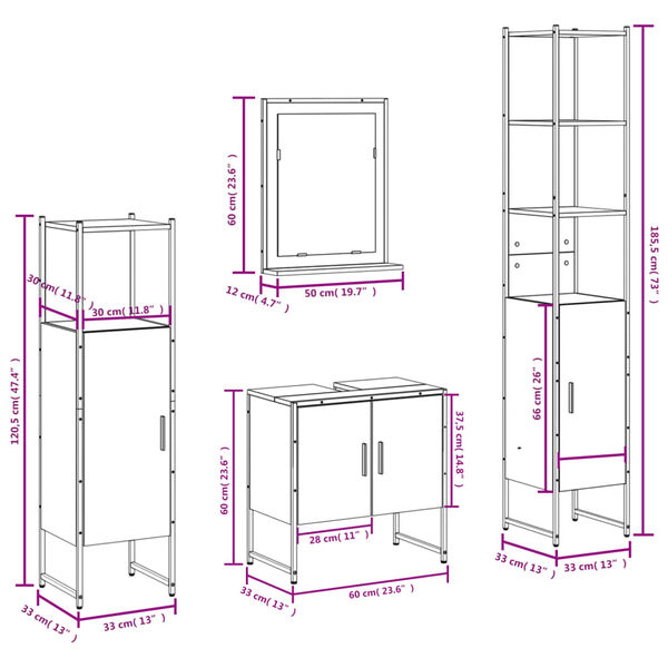 vidaXL 4 Piece Bathroom Cabinet Set Smoked Oak Engineered Wood