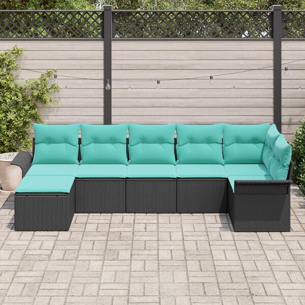 vidaXL Garden Sofa Set with Storage 7 pcs Black Poly Rattan