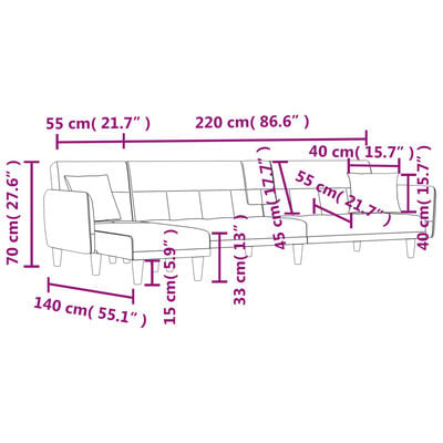 vidaXL L-shaped Sofa Bed Light Grey 275x140x70 cm Fabric