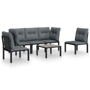 vidaXL 6 Piece Garden Lounge Set Black and Grey Poly Rattan