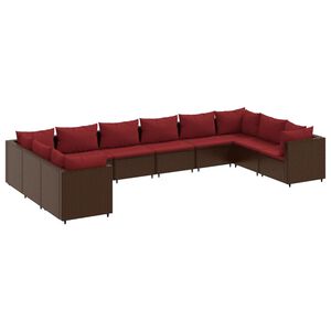 vidaXL 10 Piece Garden Lounge Set with Cushions Brown Poly Rattan