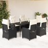 vidaXL 7 Piece Garden Dining Set with Cushions Black Poly Rattan