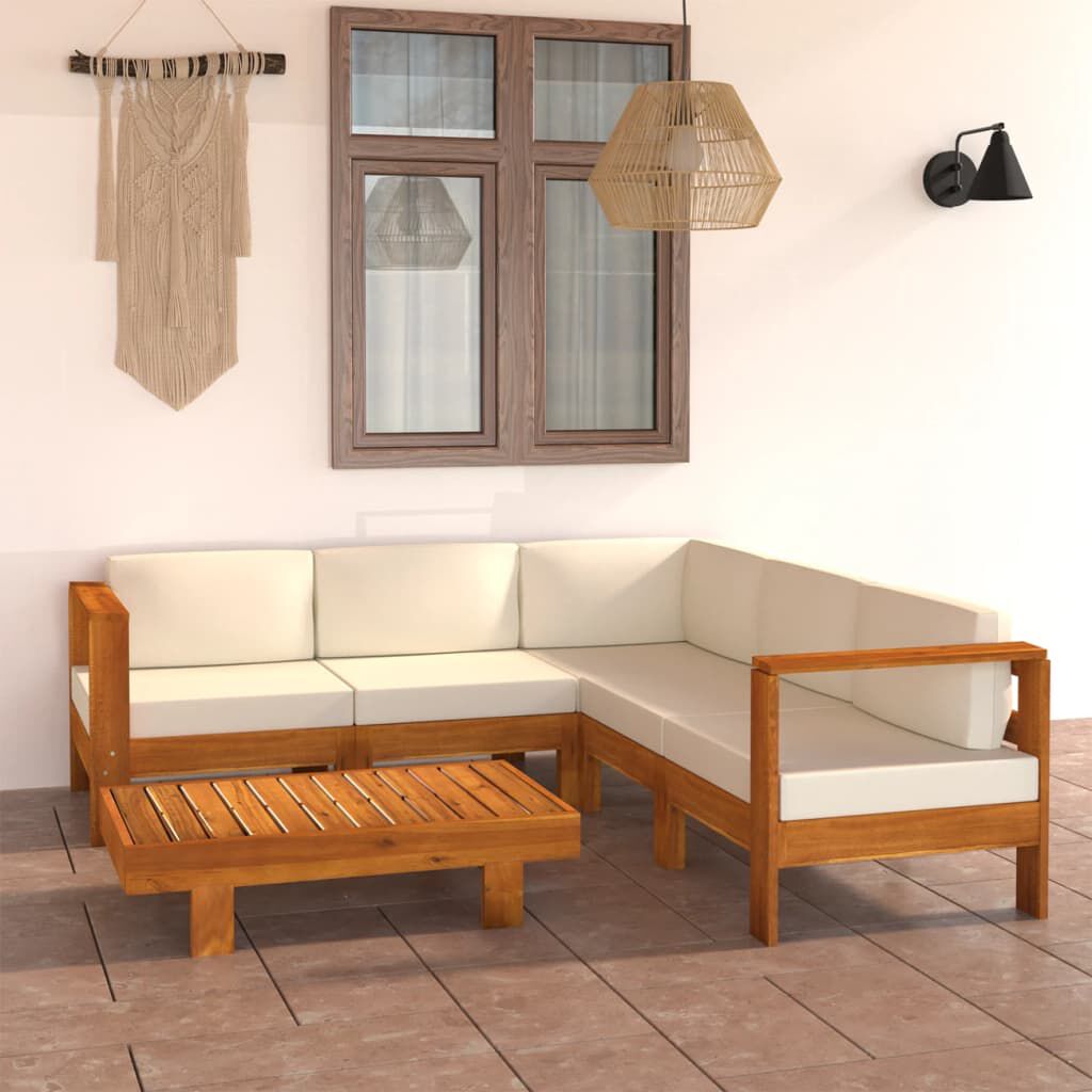 vidaXL 6 Piece Garden Lounge Set with Cream White Cushions Acacia Wood