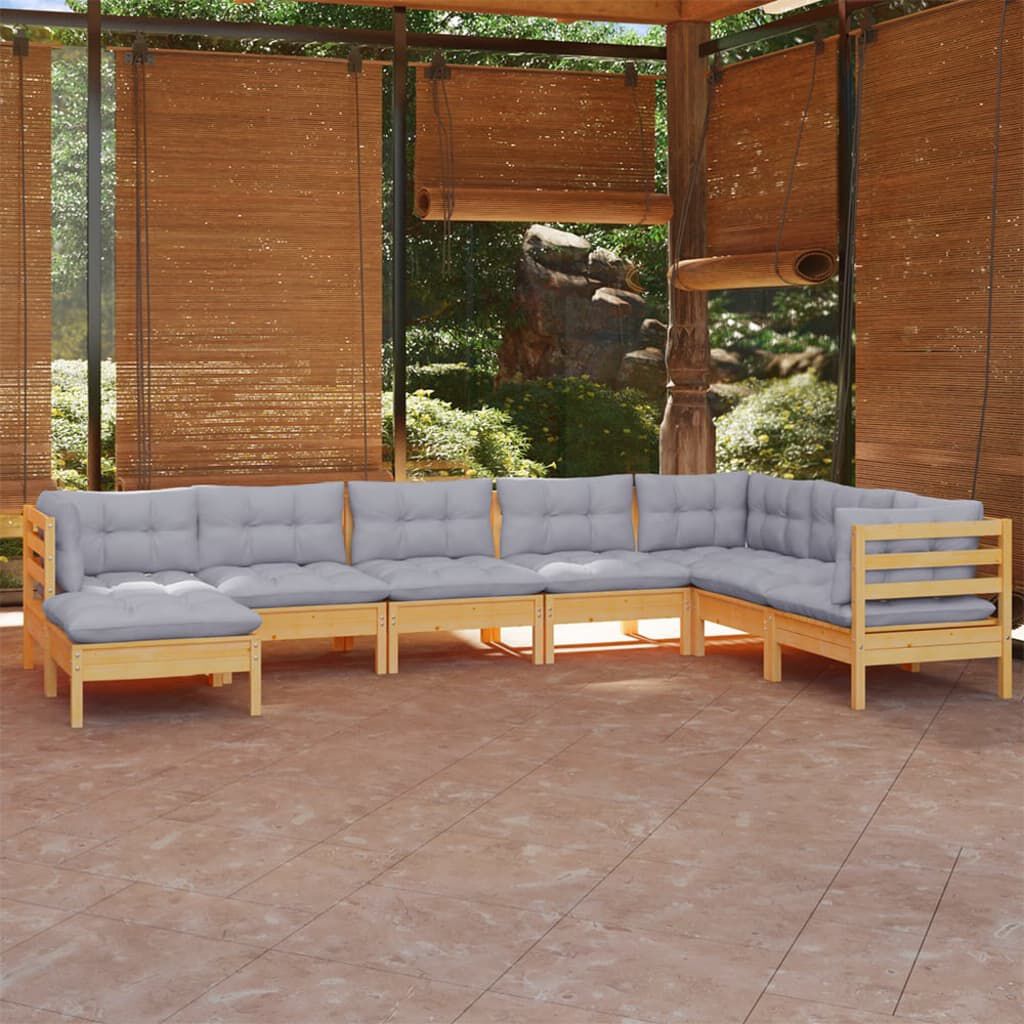 vidaXL 8 Piece Garden Lounge Set with Grey Cushions Solid Pinewood