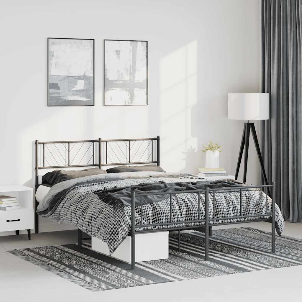 vidaXL Metal Bed Frame without Mattress with Footboard Black 150x200cm