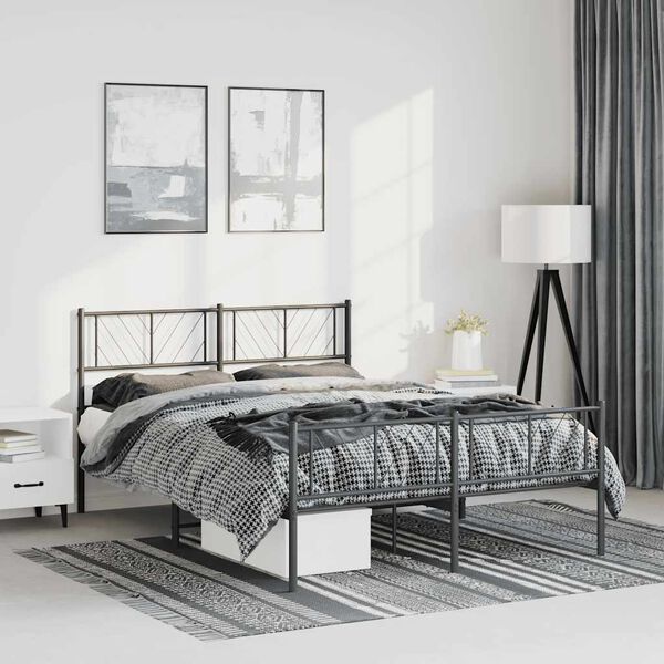 vidaXL Metal Bed Frame without Mattress with Footboard Black 150x200cm