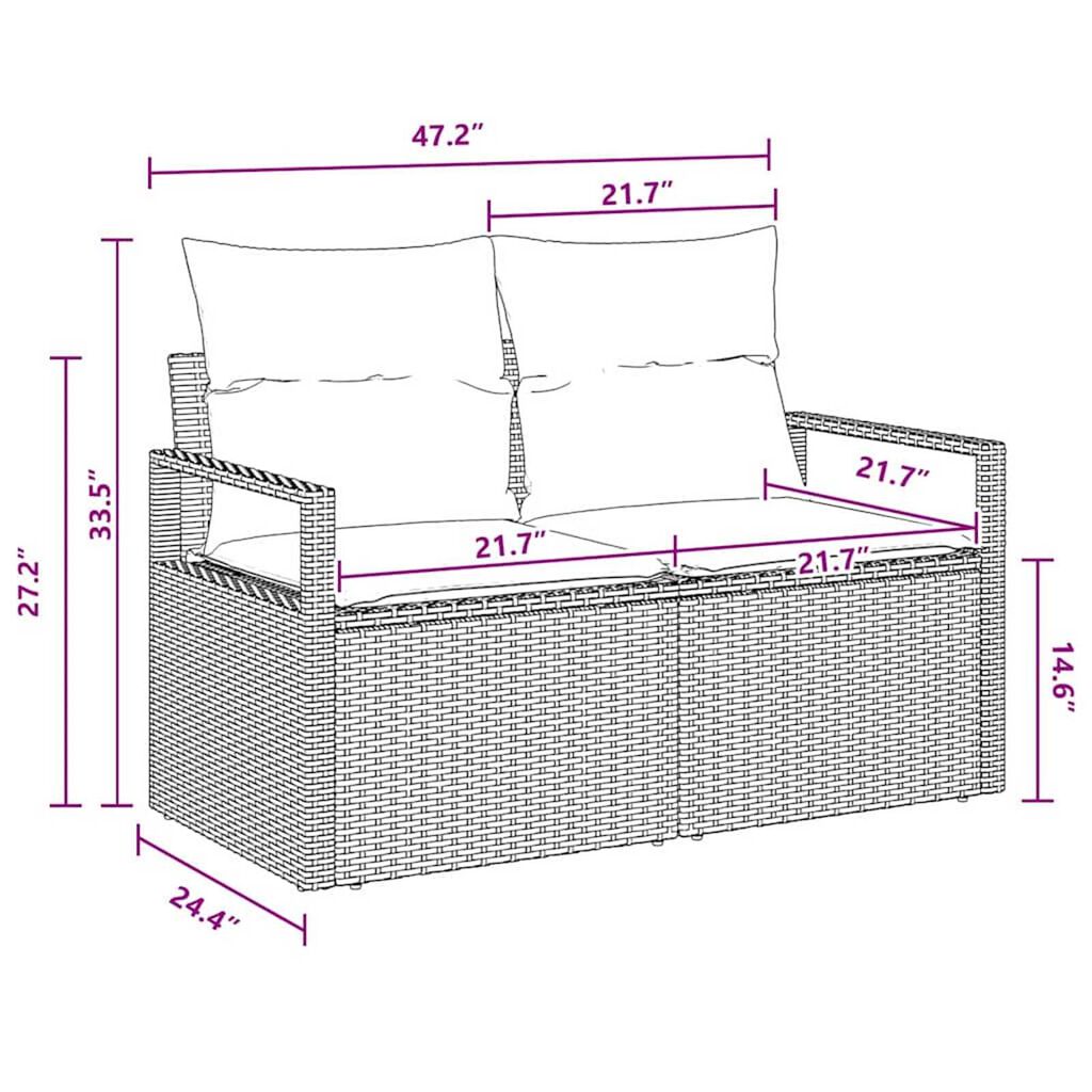 vidaXL Garden Sofa Set with Cushion 9 pcs Black Poly rattan