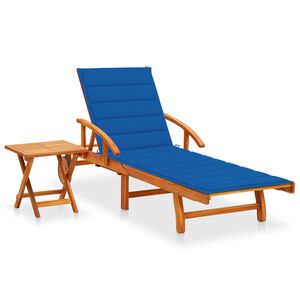 vidaXL Garden Sun Lounger with Table and Cushion Solid Acacia Wood