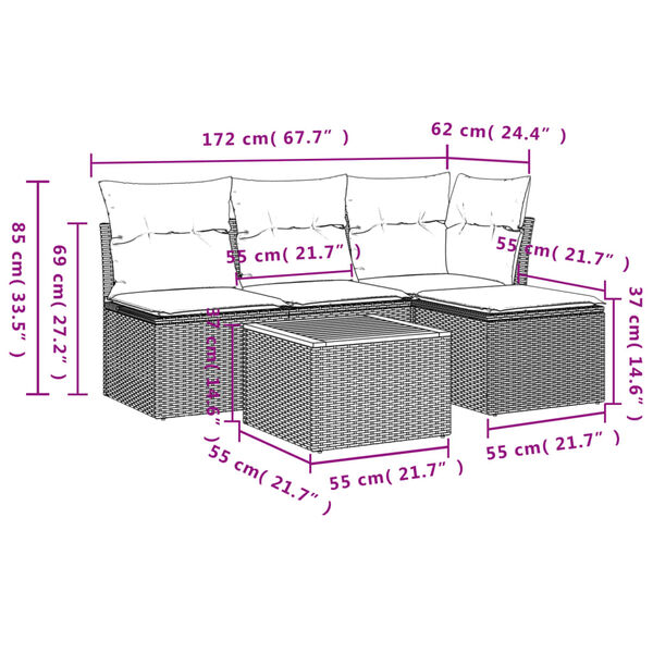 vidaXL 5 Piece Garden Sofa Set with Cushions Beige Poly Rattan
