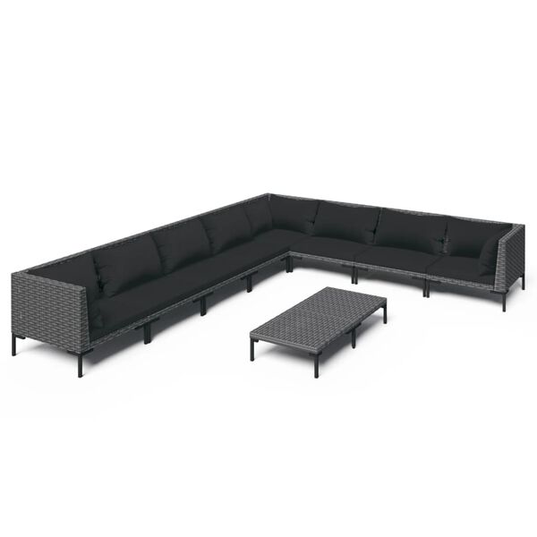 vidaXL 9 Piece Garden Lounge Set with Cushions Poly Rattan Dark Grey