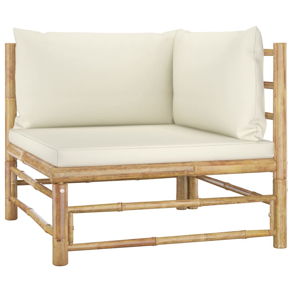 vidaXL 9 Piece Garden Lounge Set with Cream White Cushions Bamboo