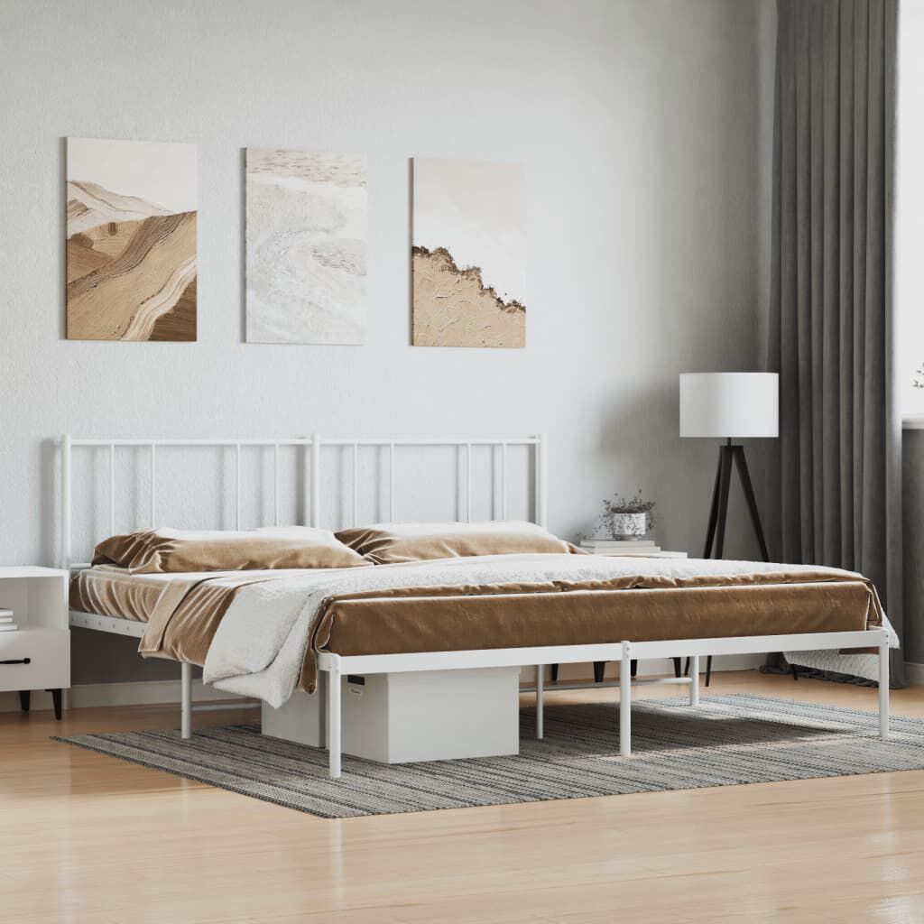 vidaXL Metal Bed Frame without Mattress with Headboard White 193x203cm
