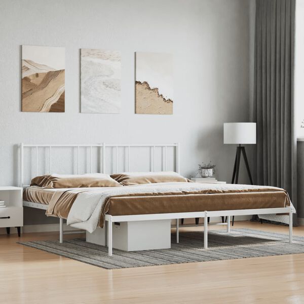 vidaXL Metal Bed Frame without Mattress with Headboard White 193x203cm