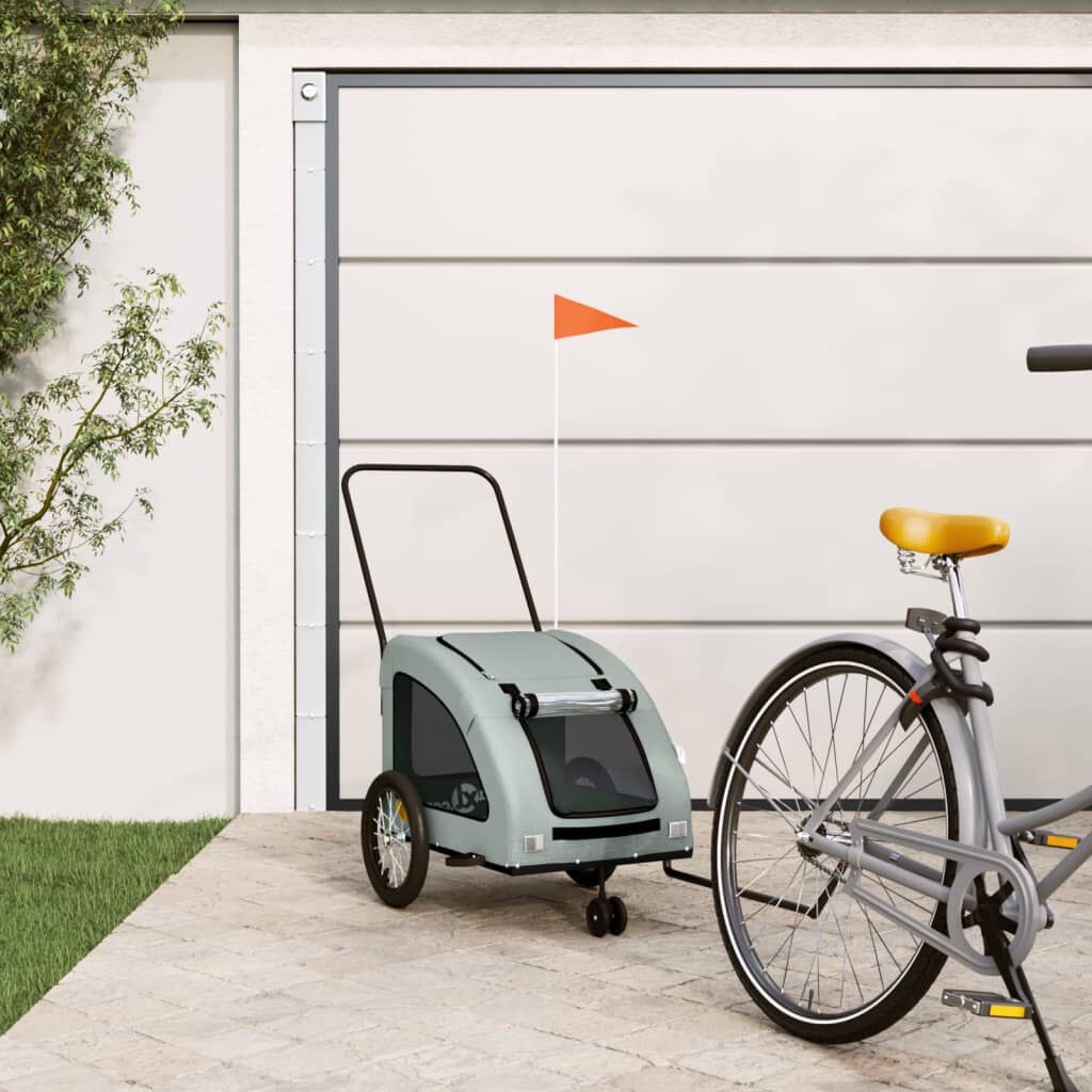 vidaXL Pet Bike Trailer Grey Oxford Fabric and Iron