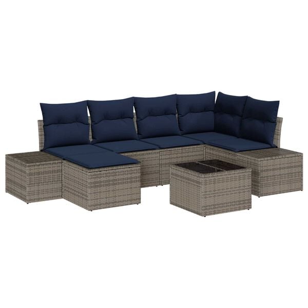 vidaXL 7 Piece Garden Sofa Set with Cushions Grey Poly Rattan