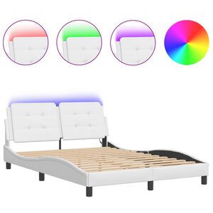 vidaXL Bed Frame with LED without Mattress "Zadar" White 137x190 cm