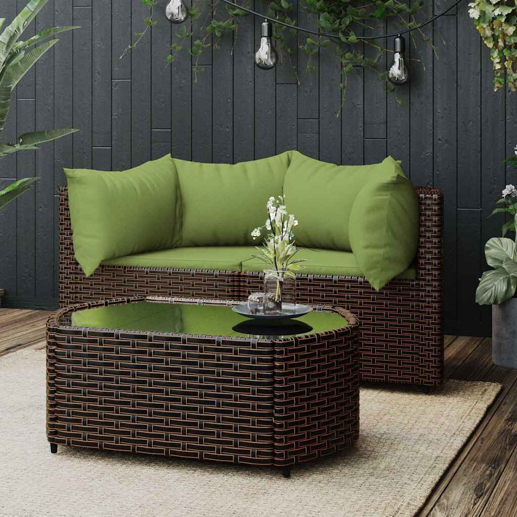 vidaXL 3 Piece Garden Lounge Set with Cushions Brown Poly Rattan