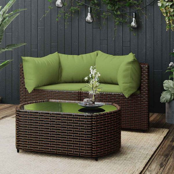 vidaXL 3 Piece Garden Lounge Set with Cushions Brown Poly Rattan