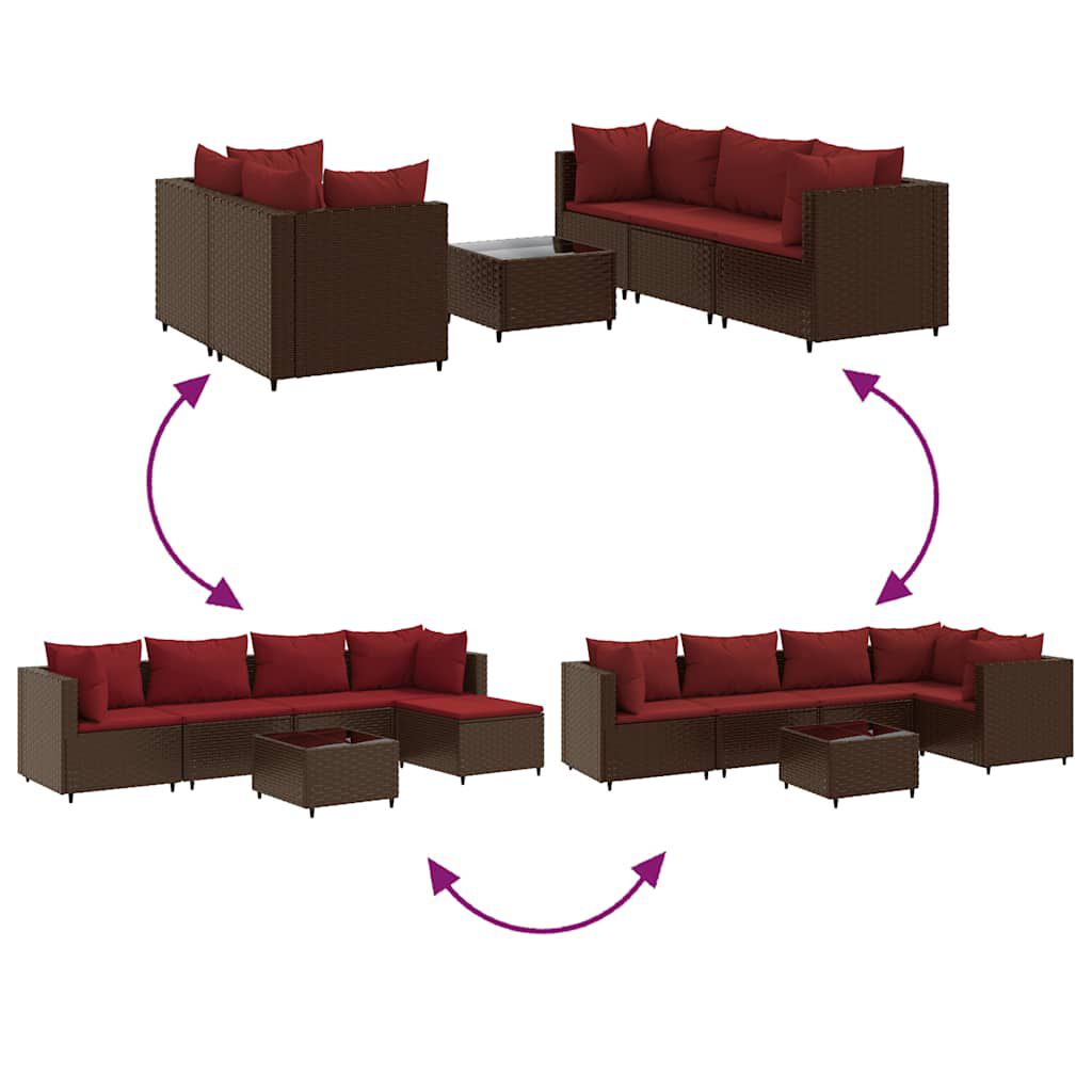 vidaXL 6 Piece Garden Lounge Set with Cushions Brown Poly Rattan