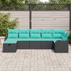 vidaXL Sofa Set with Cushion Manual Black and Turquoise Poly Rattan