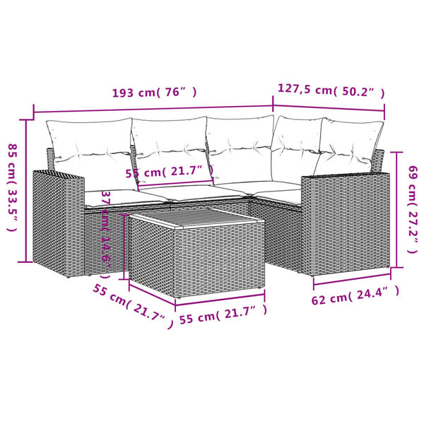 vidaXL 5 Piece Garden Sofa Set with Cushions Beige Poly Rattan