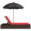 vidaXL Double Sun Lounger with Cushions&Parasol Brown Poly Rattan