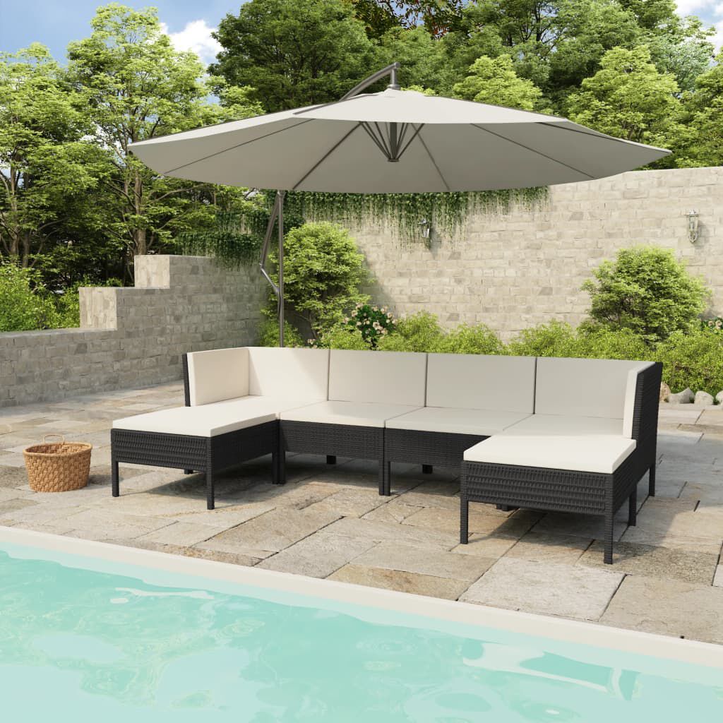 vidaXL 6 Piece Garden Lounge Set with Cushions Poly Rattan Black