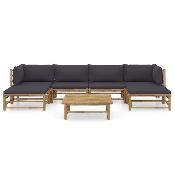 vidaXL 7 Piece Garden Lounge Set with Dark Grey Cushions Bamboo