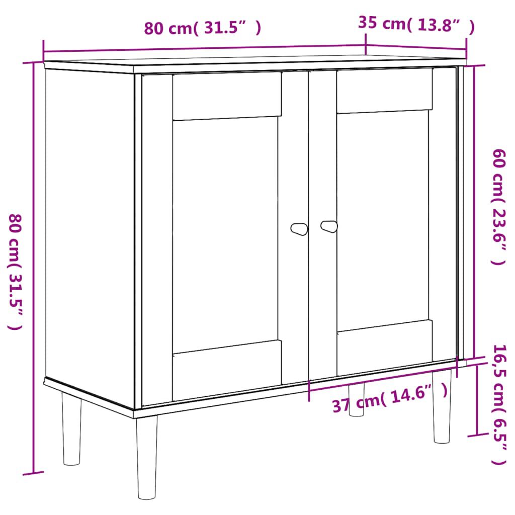 vidaXL Sideboard SENJA Rattan Look Black 80x35x80 cm Solid Wood Pine