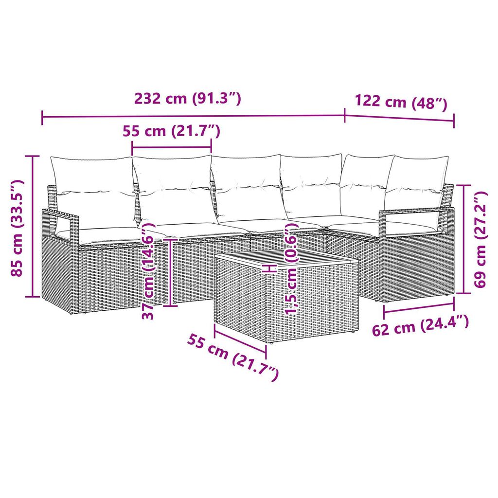 vidaXL Garden Sofa Set 6 pcs Black, turquoise