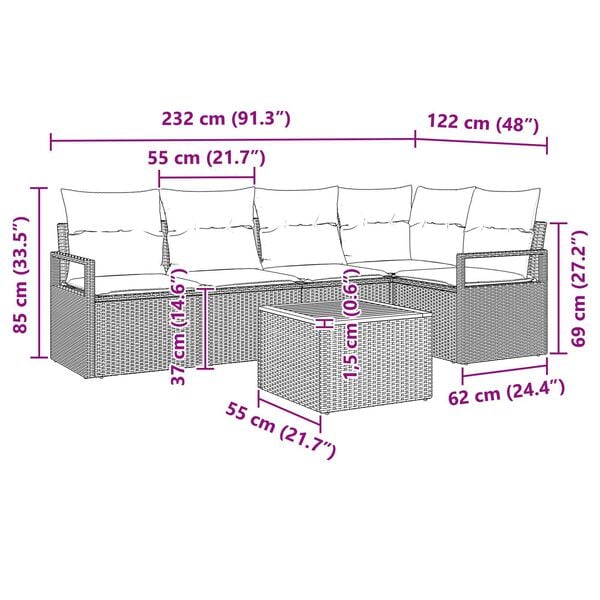 vidaXL Garden Sofa Set 6 pcs Black, turquoise