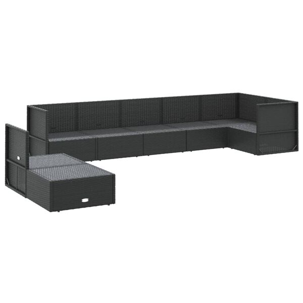 vidaXL 8 Piece Garden Lounge Set with Cushions Black Poly Rattan