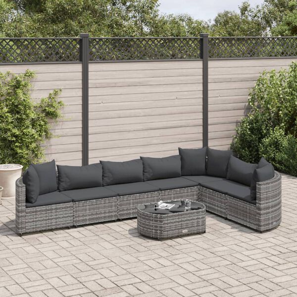 vidaXL 8 Piece Garden Sofa Set with Cushions Grey Poly Rattan