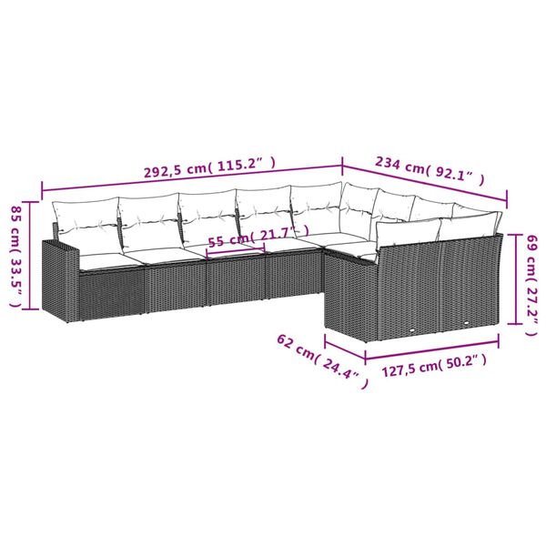 vidaXL 9 Piece Garden Sofa Set with Cushions Black Poly Rattan