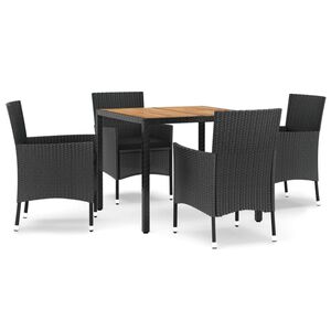 vidaXL 5 Piece Garden Dining Set with Cushions Black Poly Rattan