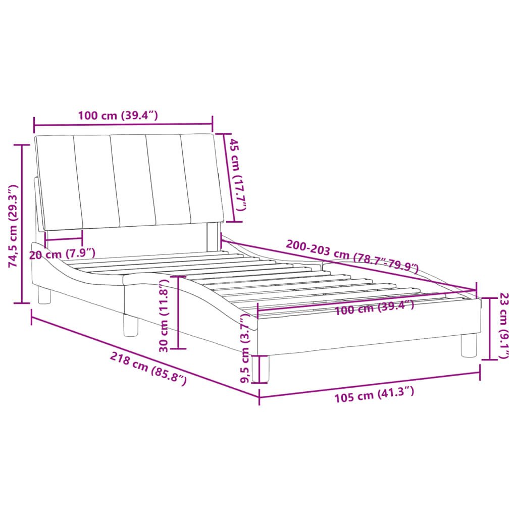vidaXL Bed Frame without Mattress Light Grey 100x203 cm Velvet