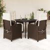 vidaXL 5 Piece Garden Dining Set with Cushions Brown Poly Rattan