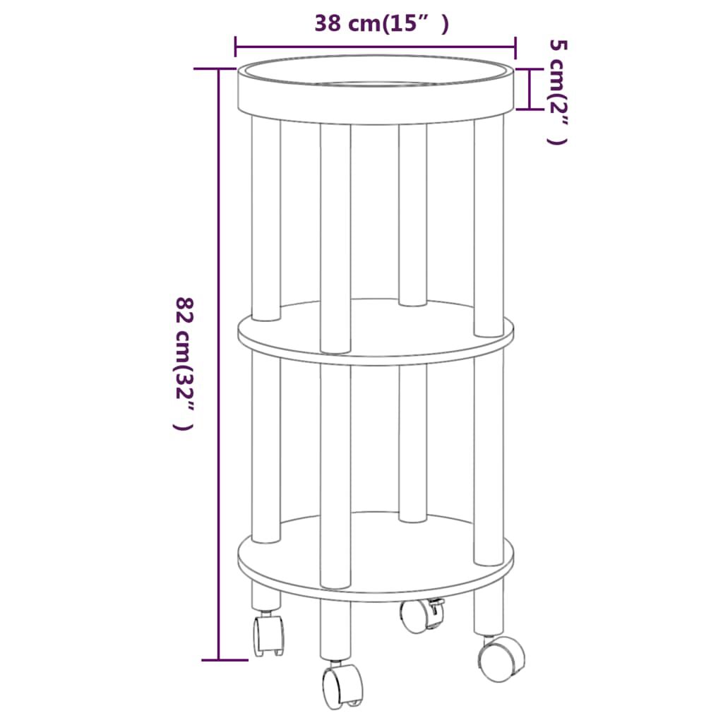 vidaXL 3-tier Trolley Black 38x38x82cm Engineered Wood&Solid Wood Pine