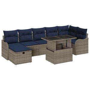 vidaXL Garden Sofa Set with Cushion 8 pcs Grey Poly Rattan