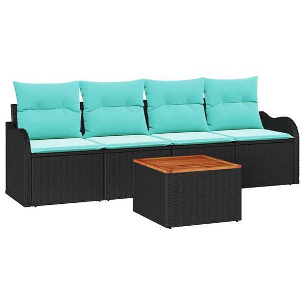 vidaXL Garden Sofa Set 5 pcs Black Poly rattan