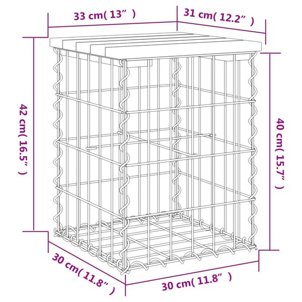 vidaXL Garden Bench Gabion Design 33x31x42 cm Solid Wood Pine