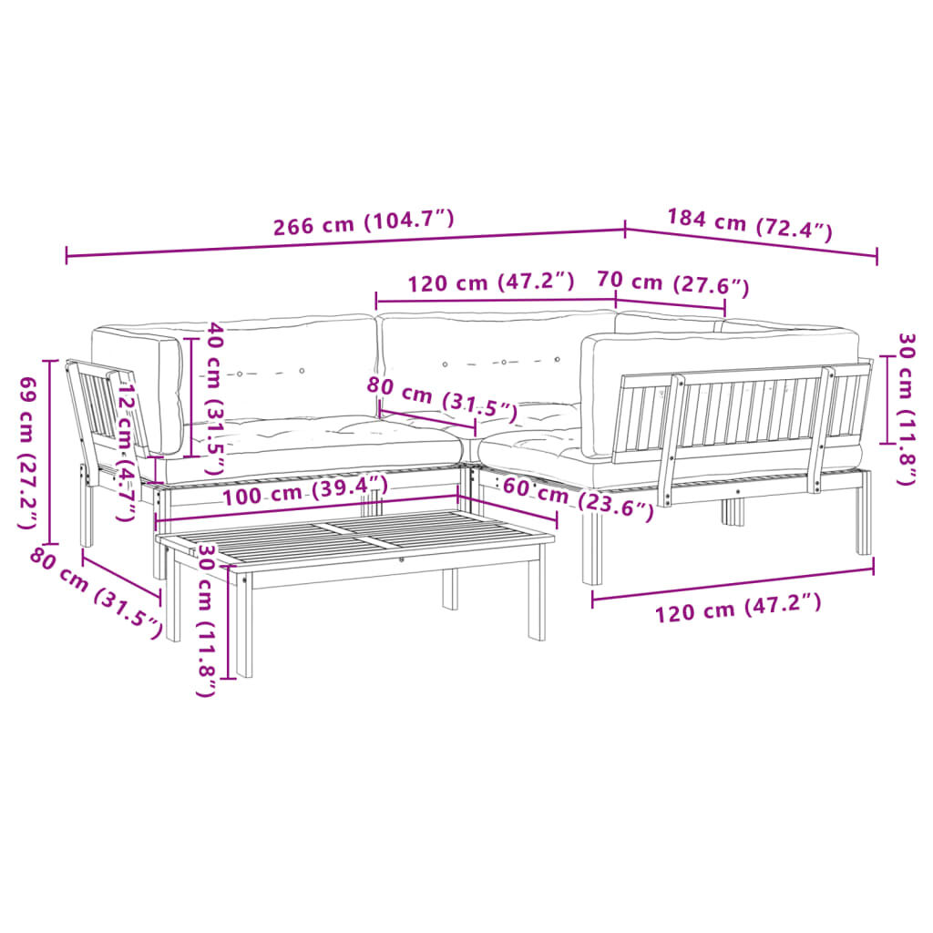 vidaXL 4 Piece Garden Pallet Sofa Set with Cushions Solid Wood Acacia