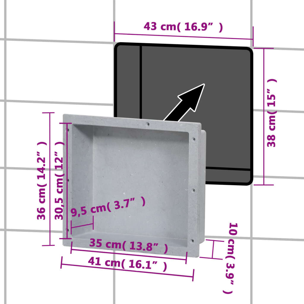 vidaXL Shower Niche Matt Grey 41x36x10 cm