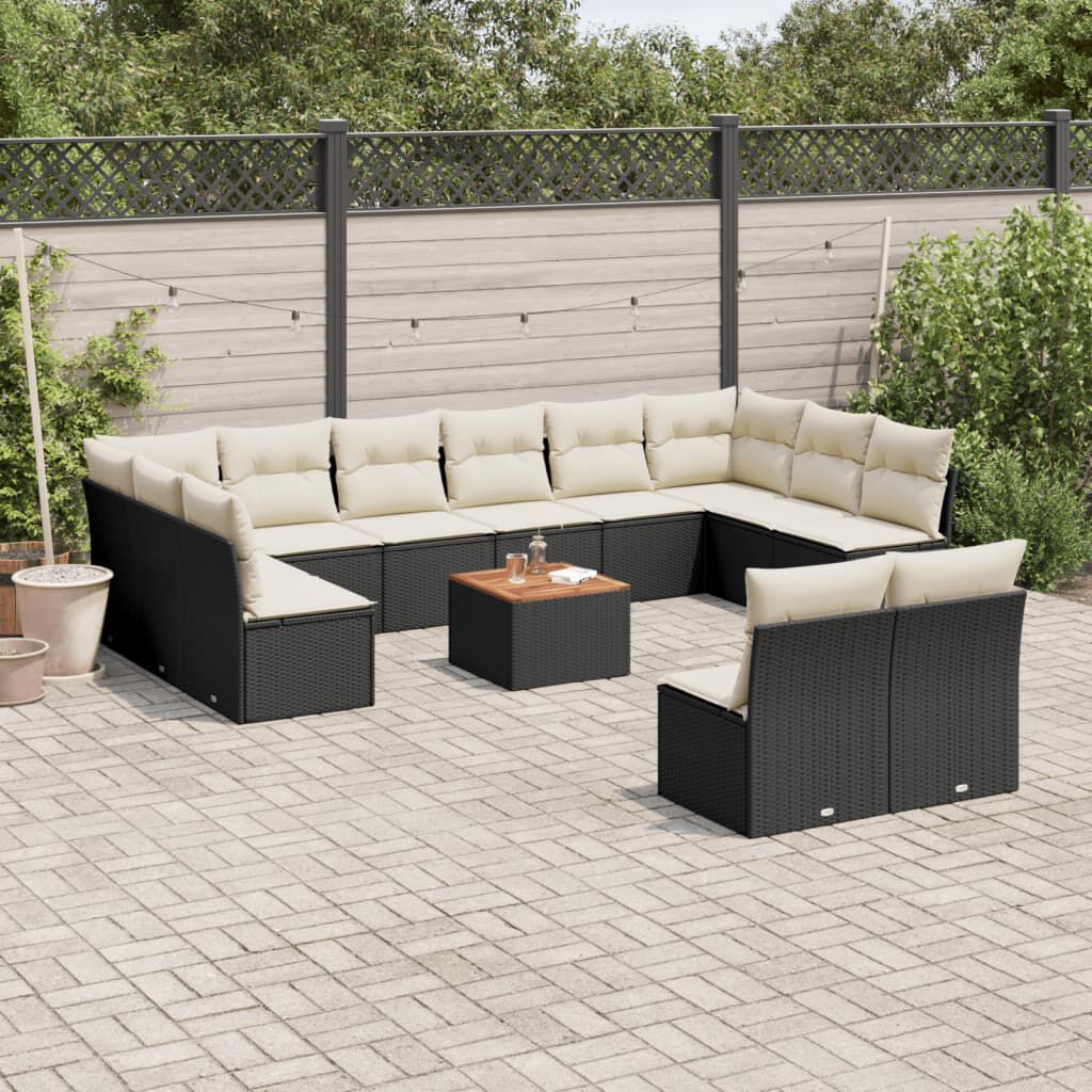 vidaXL 13 Piece Garden Sofa Set with Cushions Black Poly Rattan