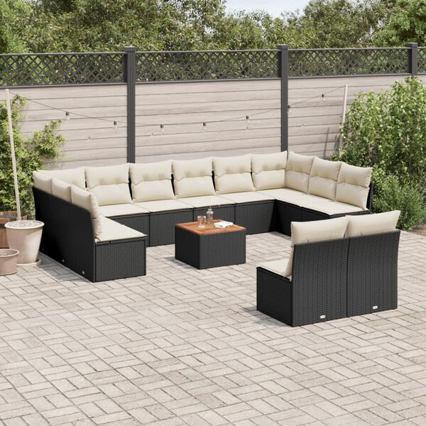 vidaXL 13 Piece Garden Sofa Set with Cushions Black Poly Rattan