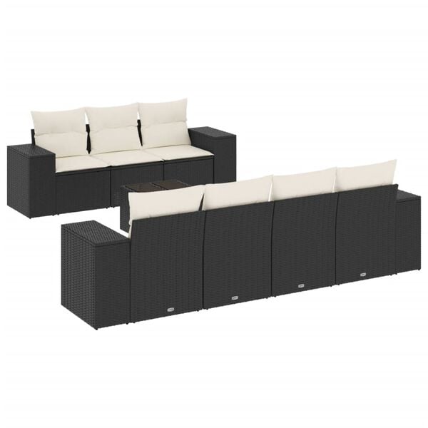 vidaXL 8 Piece Garden Sofa Set with Cushions Black Poly Rattan
